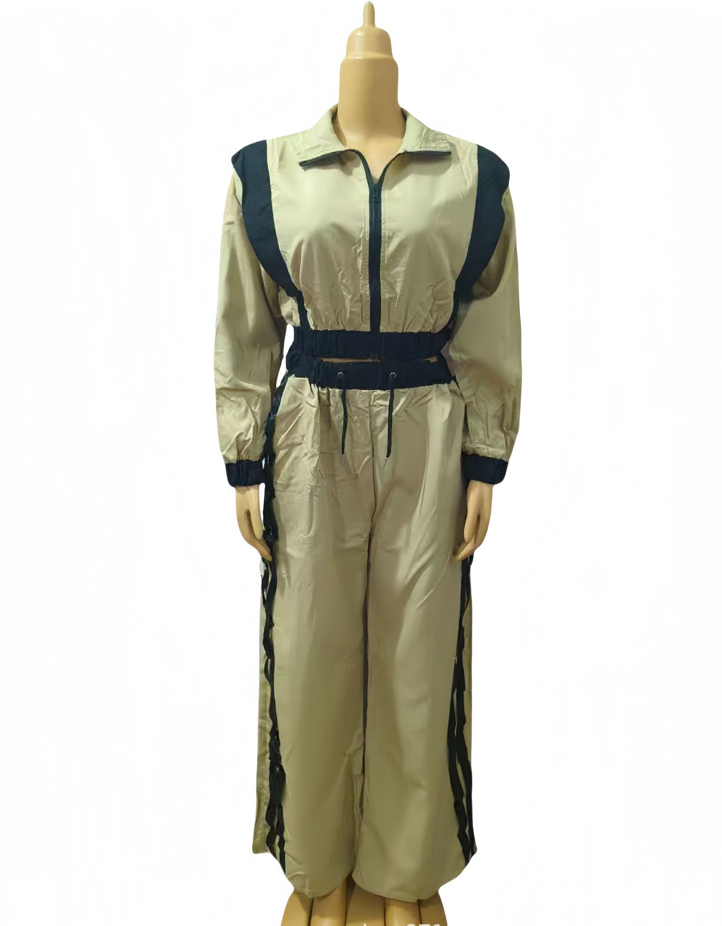 Women Contrast Color Casual Sleeveless Top and Wide Leg Pants Two-Piece Set