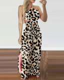 Halter Backless Printed Slit Wide Leg Jumpsuit