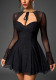 Mesh Bell Sleeve DSequin See-Through Mini Dress
