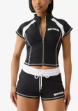 Street Style Zip-Up Casual Sporty Tee & Shorts Set