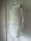 Women bikini tassel beaded suspender beach shirt hollow knitting Dress