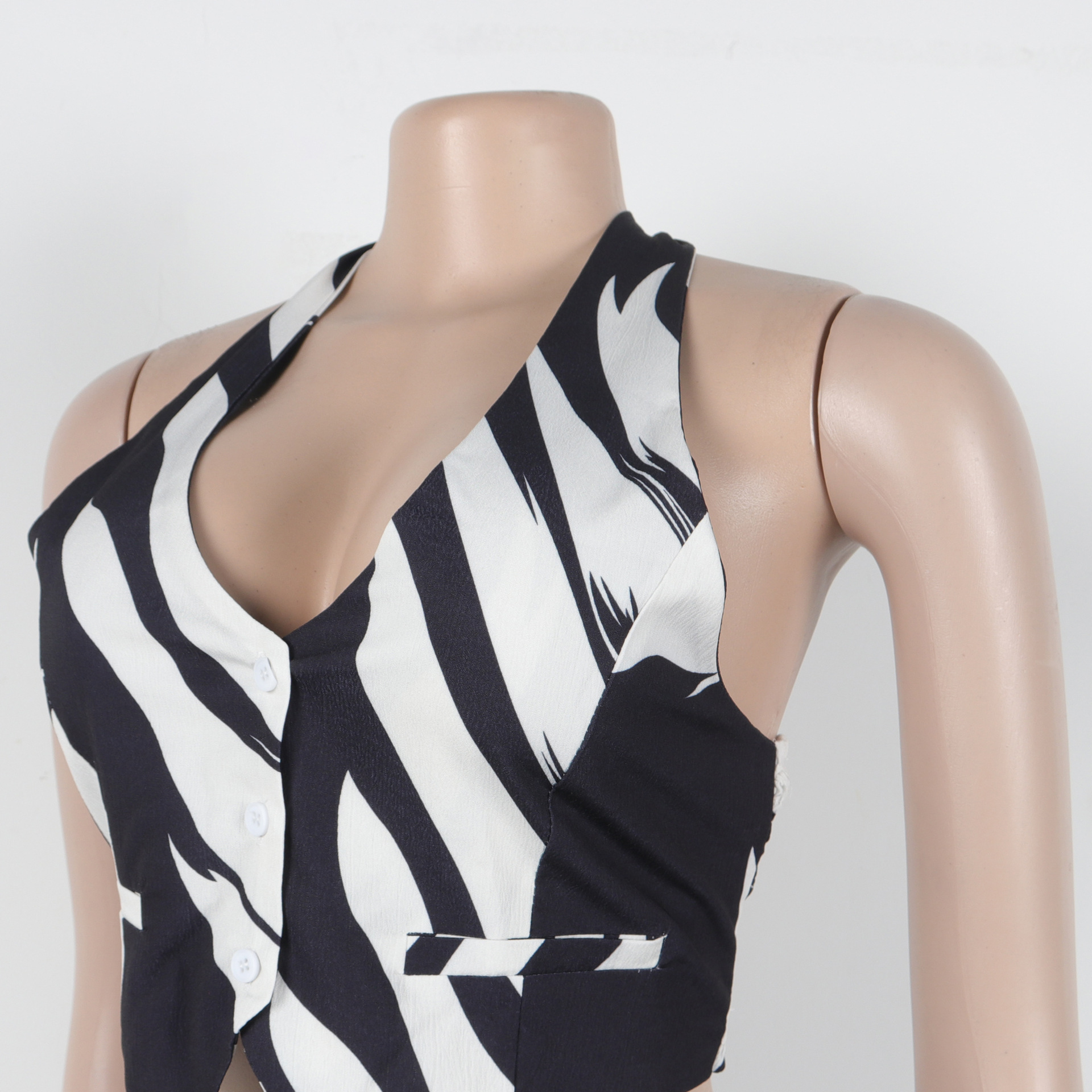 Women Printed Halter Neck Top and Wide-leg Pants Two-piece Set