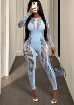 Spring Long-Sleeve Hollow Out Knit Jumpsuit