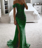 Women Sequin Off Shoulder Slit Dress