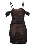 Mesh Off Shoulder Strap Slim Waist Bodycon Dress