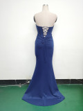 Women herringbone Strapless sweetheart neck hollow Lace-Up Formal Party evening dress