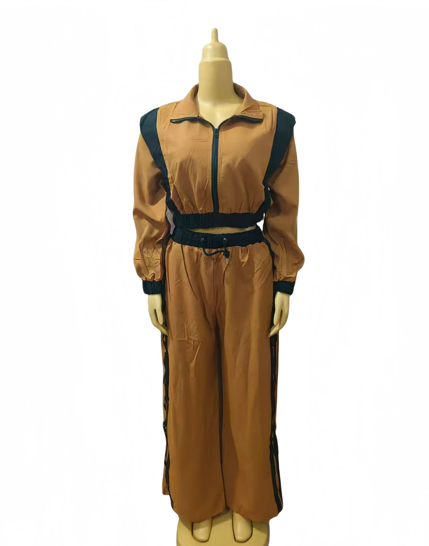 Women Contrast Color Casual Sleeveless Top and Wide Leg Pants Two-Piece Set