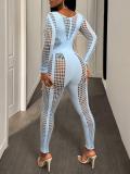Spring Long-Sleeve Hollow Out Knit Jumpsuit