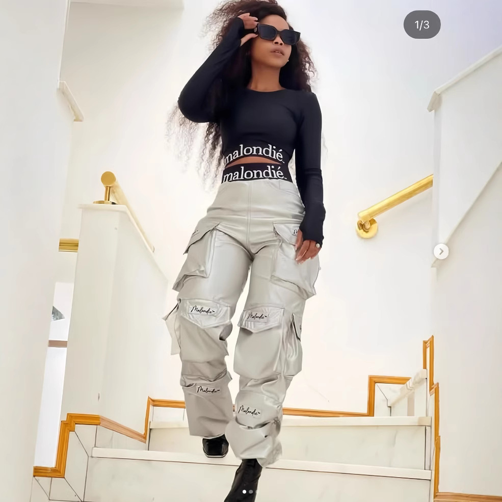 Women Casual Printed Long Sleeve T-Shirt and Cargo Pants Two-Piece Set