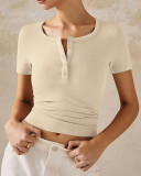 Women Summer Short Sleeve Toprib Knit T-Shirt