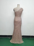 One-Shoulder Sequined Fishtail Evening Dress for Formal Parties