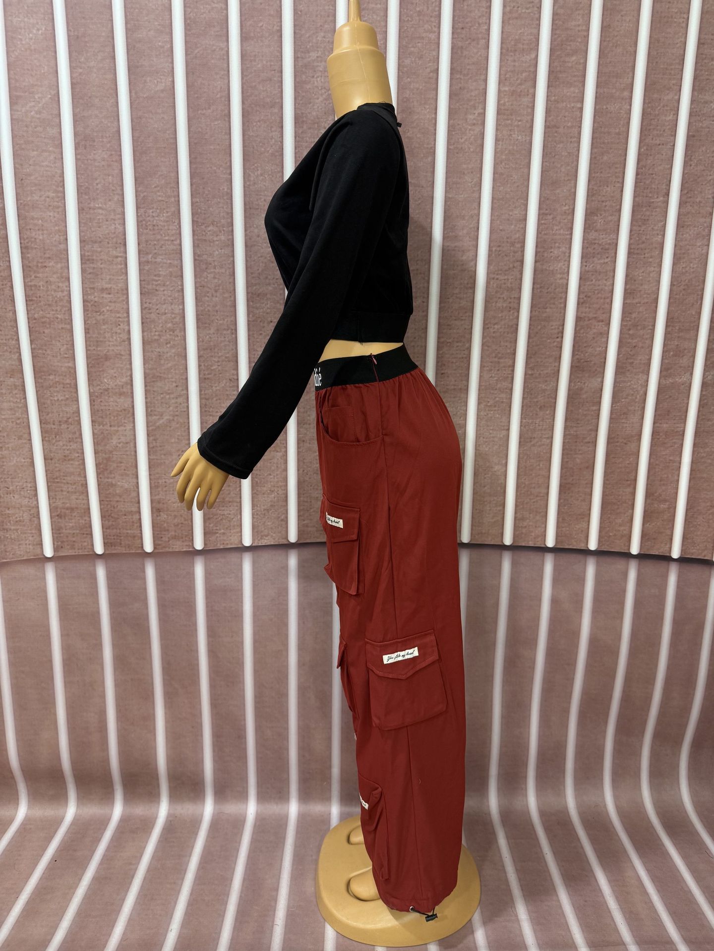 Women Casual Printed Long Sleeve T-Shirt and Cargo Pants Two-Piece Set