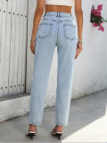 High-Waist Straight-Leg Casual Denim Pants for Women