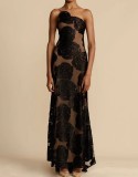 Women Black See-Through Suspender Backless sexy Dress