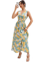 Geometric Print V-Neck Slim Waist Casual Maxi Dress Geometric Print V-Neck Slim Waist Casual Maxi Dress