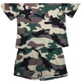 Summer Casual Round Neck Loose Sporty Two Piece Shorts Set