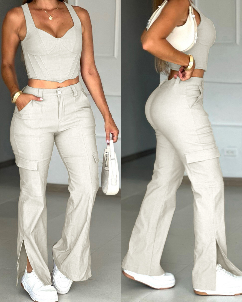 Women's Slim Strap Top + Split Cargo Pants Set