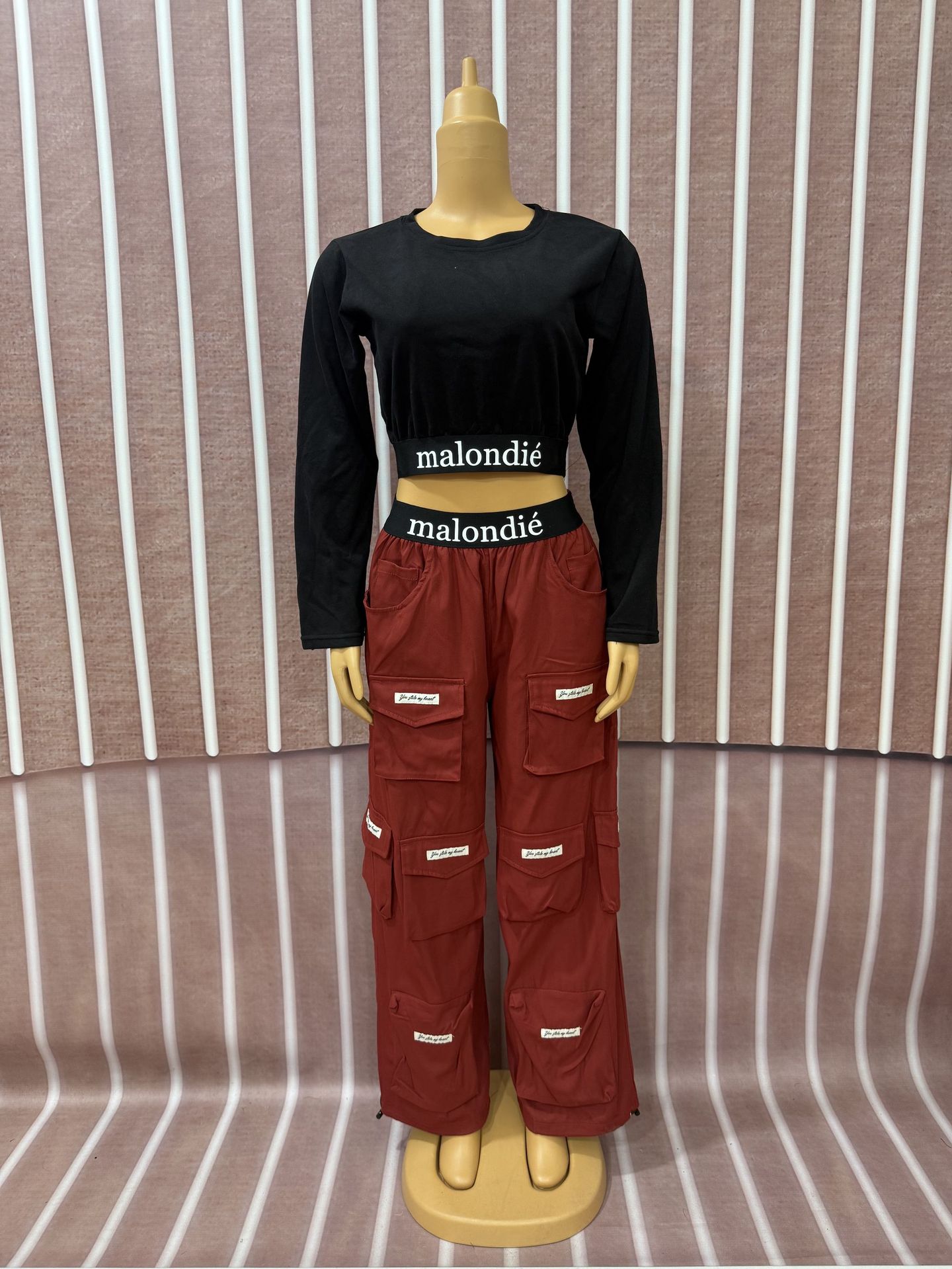 Women Casual Printed Long Sleeve T-Shirt and Cargo Pants Two-Piece Set