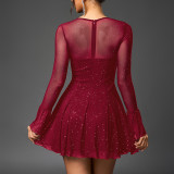 Mesh Bell Sleeve DSequin See-Through Mini Dress