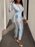 Spring Long-Sleeve Hollow Out Knit Jumpsuit