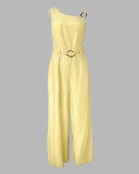 Metallic Buckle Sleeveless Wide-Leg Jumpsuit