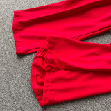 Women French Off Shoulder Ruffled Floral Blouse and Wide Leg Pants Two-Piece Set