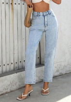 High-Waist Straight-Leg Casual Denim Pants for Women