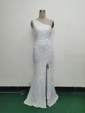 One-Shoulder Sequined Fishtail Evening Dress for Formal Parties