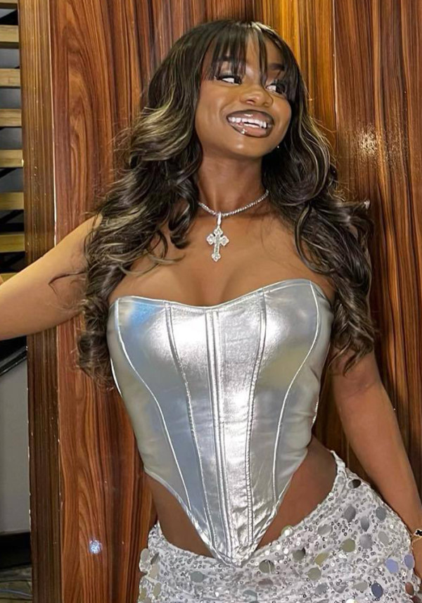 Silver Strapless CorsetTop