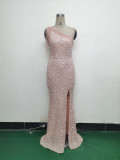 One-Shoulder Sequined Fishtail Evening Dress for Formal Parties