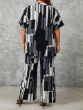 Women's Fashion Elegant Round Neck Short Sleeve Loose Casual Plus Size Two Piece Pants Set