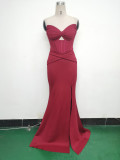 Women herringbone Strapless sweetheart neck hollow Lace-Up Formal Party evening dress