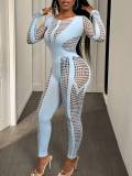 Spring Long-Sleeve Hollow Out Knit Jumpsuit