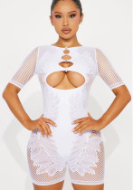 White Cut-Out Crystal Embellished Knit Jumpsuit