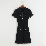 Women French spring Summer Turndown Collar knitting dress