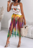 Multi-Color Strap hollow Fringe Beach Dress