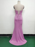 Women herringbone Strapless sweetheart neck hollow Lace-Up Formal Party evening dress