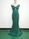 Women herringbone Strapless sweetheart neck hollow Lace-Up Formal Party evening dress