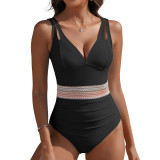 Color-Blocked Patchwork Cut-Out One-Piece Sexy Swimsuit