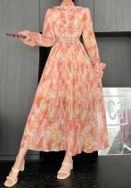Chic Stand Collar Bell Sleeve Floral Maxi Dress Chic Stand Collar Bell Sleeve Floral Maxi Dress