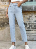 High-Waist Straight-Leg Casual Denim Pants for Women