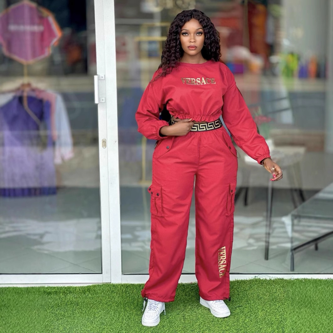 Plus Size Women Round Neck Top and Pant Casual Two-Piece Set