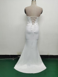 Women herringbone Strapless sweetheart neck hollow Lace-Up Formal Party evening dress