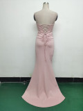 Women herringbone Strapless sweetheart neck hollow Lace-Up Formal Party evening dress