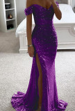 Women Sequin Off Shoulder Slit Dress