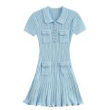 Women French spring Summer Turndown Collar knitting dress