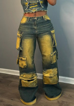 Loose Multi-Pocket Denim Cargo Pants