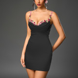 Leopard Print High-Slit Low Back Mesh Dress