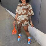 Summer Casual Round Neck Loose Sporty Two Piece Shorts Set