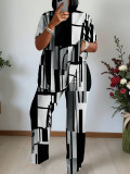 Women's Fashion Elegant Round Neck Short Sleeve Loose Casual Plus Size Two Piece Pants Set